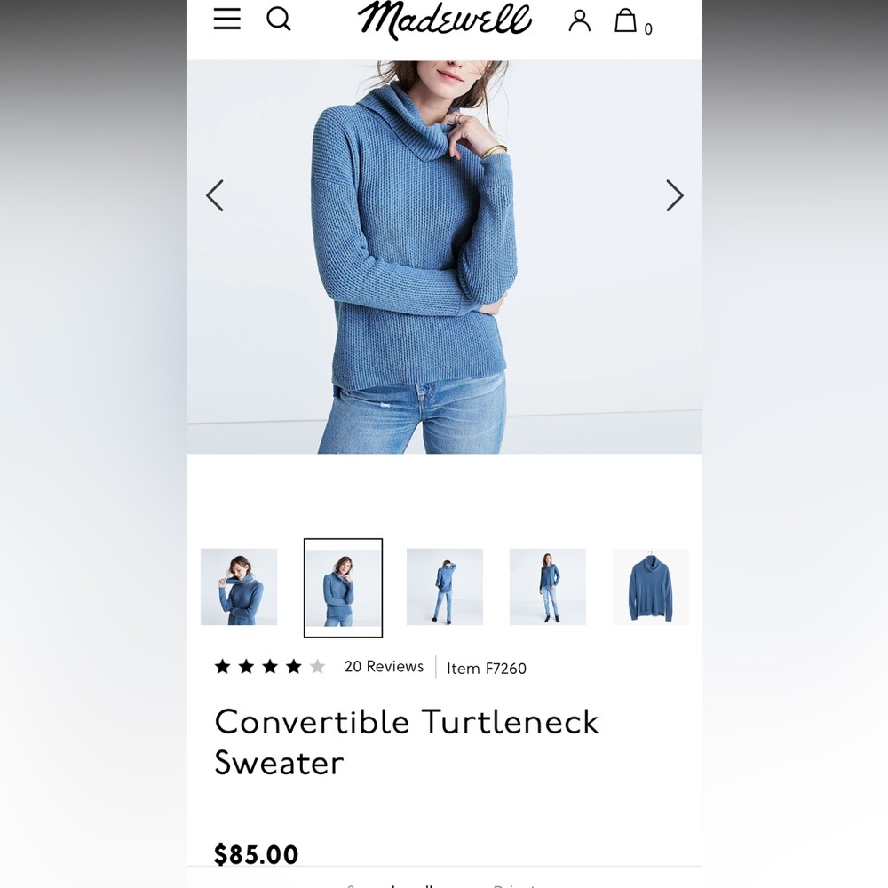 Madewell Convertible Turleneck Sweater Blue Size S